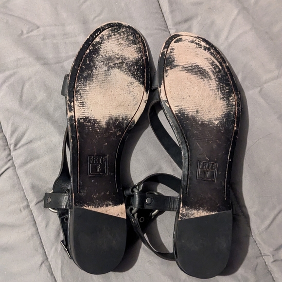 SOLD Frye Black Leather Harness Flat Sandals sz 10 - Picture 9 of 9